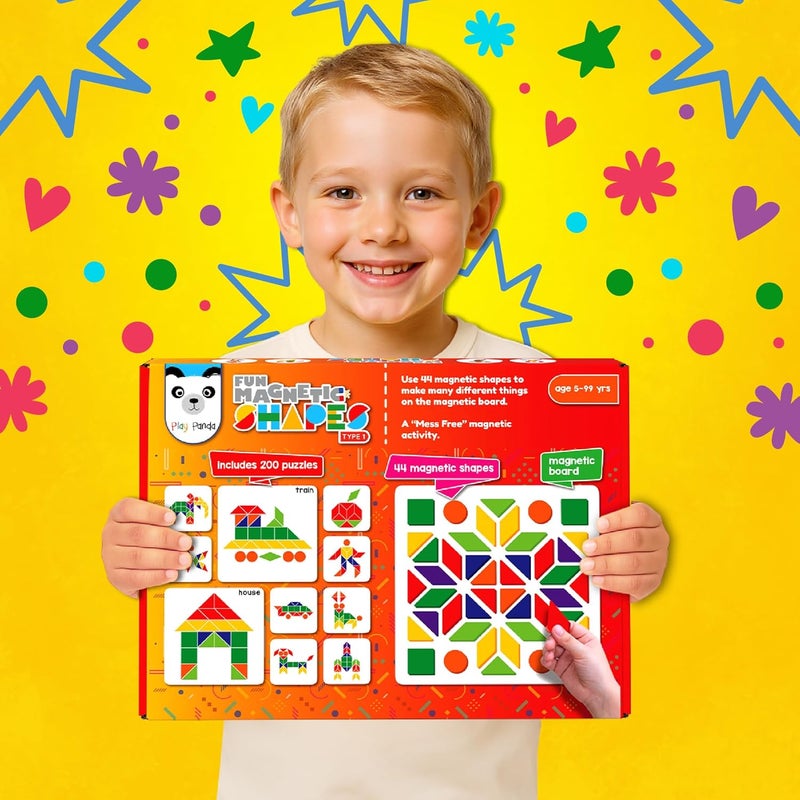 Play Panda Fun Magnetic Shapes Type 1 - 44 Magnetic Shapes with 200 Pattern Book and Magnetic Board - Image 3